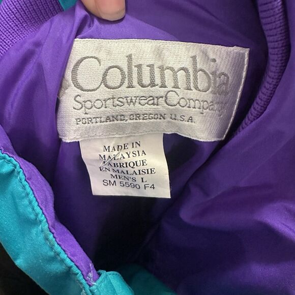Columbia Long’s Peak Men Large Jacket 100% Nylon Full Zip Black Purple VTG - Picture 8 of 12